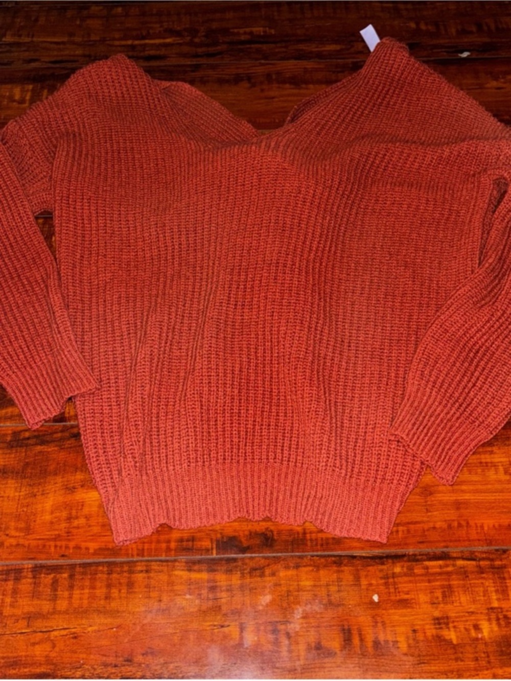 Alya Rust Orange V-Neck Ribbed Knit Sweater